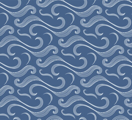 Japanese Curl Ocean Wave Line Vector Seamless Pattern