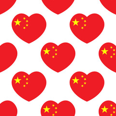 Vector seamless pattern background with red heart-shaped China flags for national holidays design.
