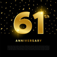 61th anniversary celebration with gold glitter color and black background. Vector design for celebrations, invitation cards and greeting cards.