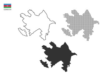 3 versions of Azerbaijan map city vector by thin black outline simplicity style, Black dot style and Dark shadow style. All in the white background.
