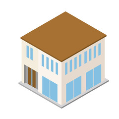 一戸建て住宅マイホームのイラスト二階建て　アイソメトリックス立体イラスト