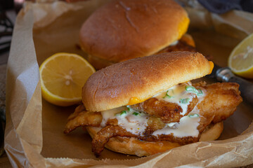 Fish Burger with cheese and sauce without breading