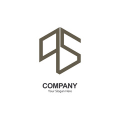 logo initials letters P and S with a hexagon shape. gray color. white background. Unique and simple combination logo design. for company brands and trademarks. modern logo template