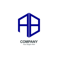 logo initials letters A and B with a hexagon shape. dark blue color. white background. Unique and simple combination logo design. for company brands and trademarks. modern logo template