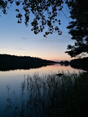 Sunset with reflections over a pretty lake