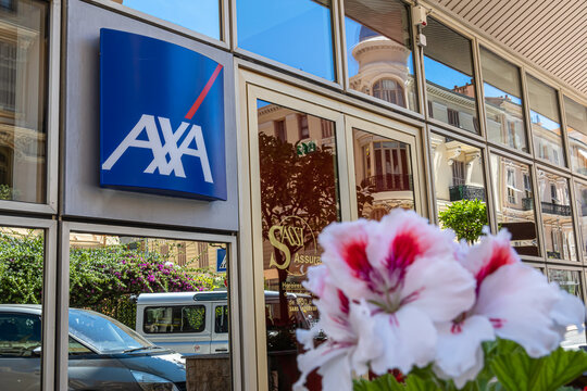 Monte Carlo, Monaco - July 4, 2020: Agency of AXA insurance in Monte Carlo