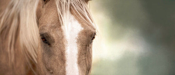 Horse portrait  head close up detail on the background of the dark cloudy sky. Closed eyes relaxed....