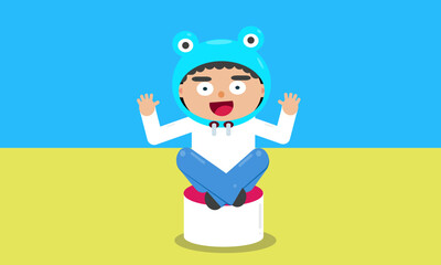 niño sentado saludando 