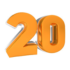 NUMBER 20 GOLD 3D RENDERING