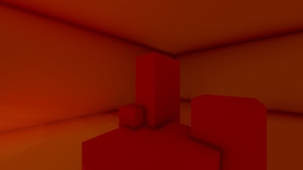 Abstract red interior background geometric shapes in design 3d render