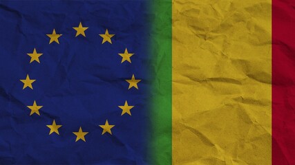 Mali and European Union Flags Together, Crumpled Paper Effect Background 3D Illustration
