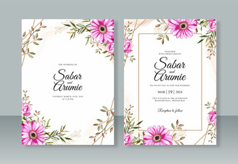 Wedding invitation template with watercolor painting flowers and abstract splash