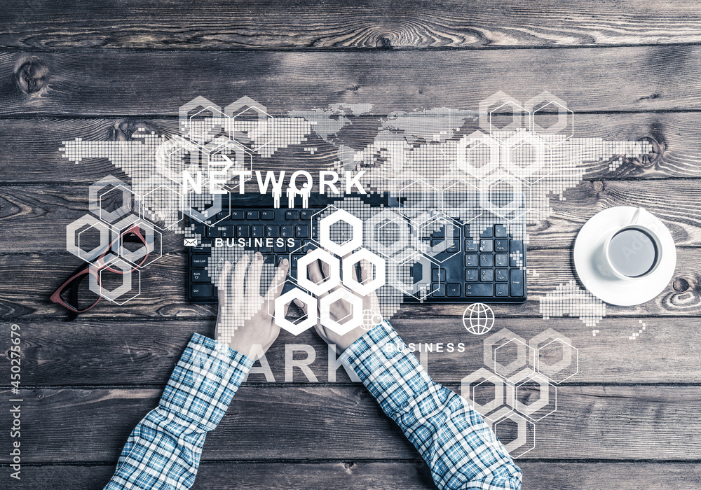 Poster concept of social communication and networking with media user interface
