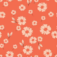 Seamless pattern with hand drawn flowers on red background vector illustration.
