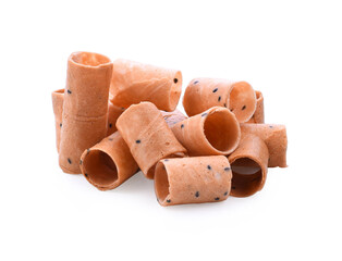 coconut biscuit rolls on white background, This Thai dessert is called 