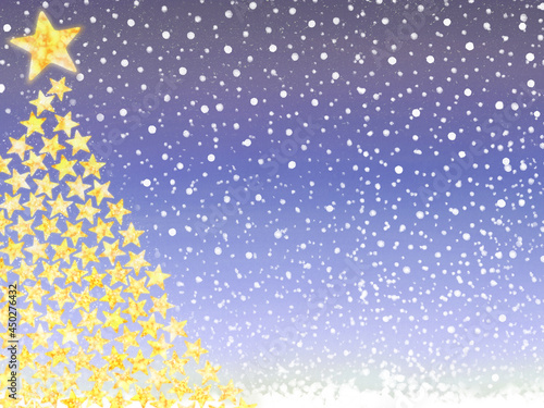 キラキラ星のクリスマスツリーと雪降るグラデーション夜空 Glitter Wall Mural Glitt 桜 マチ