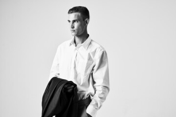 man in white shirt jacket fashion elegant style studio