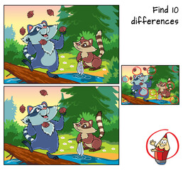 Funny raccoons. Find 10 differences