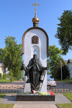 Kalyazin, Russia. Monument to St. Macarius of Kalyazin. The monument by Russian sculptor Eugene Antonov was unveiled in 2008.