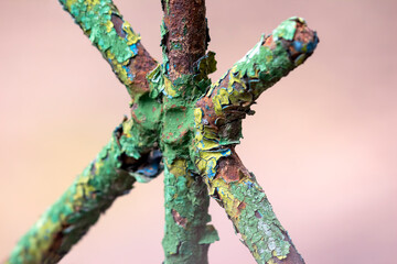 very rusty metal rod. chemical processes of the material