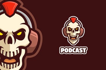 Skull Horror Scary Podcast Logo Mascot