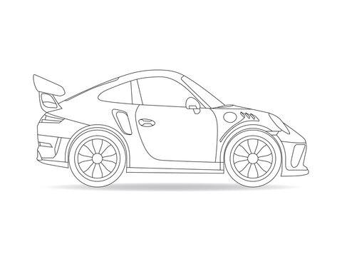 Ein Porsche 911 als Konturzeichnung mit Heckspoiler Stock Vector
