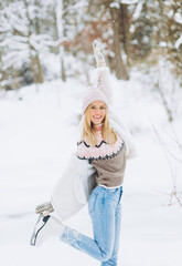 Woman skates in the park.