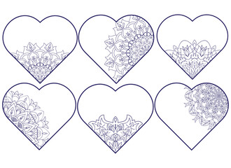 Big set mandala heart collection valentines day elements