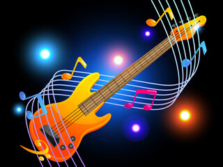 Obraz na płótnie Canvas Bass guitar with elegant musical notes music 