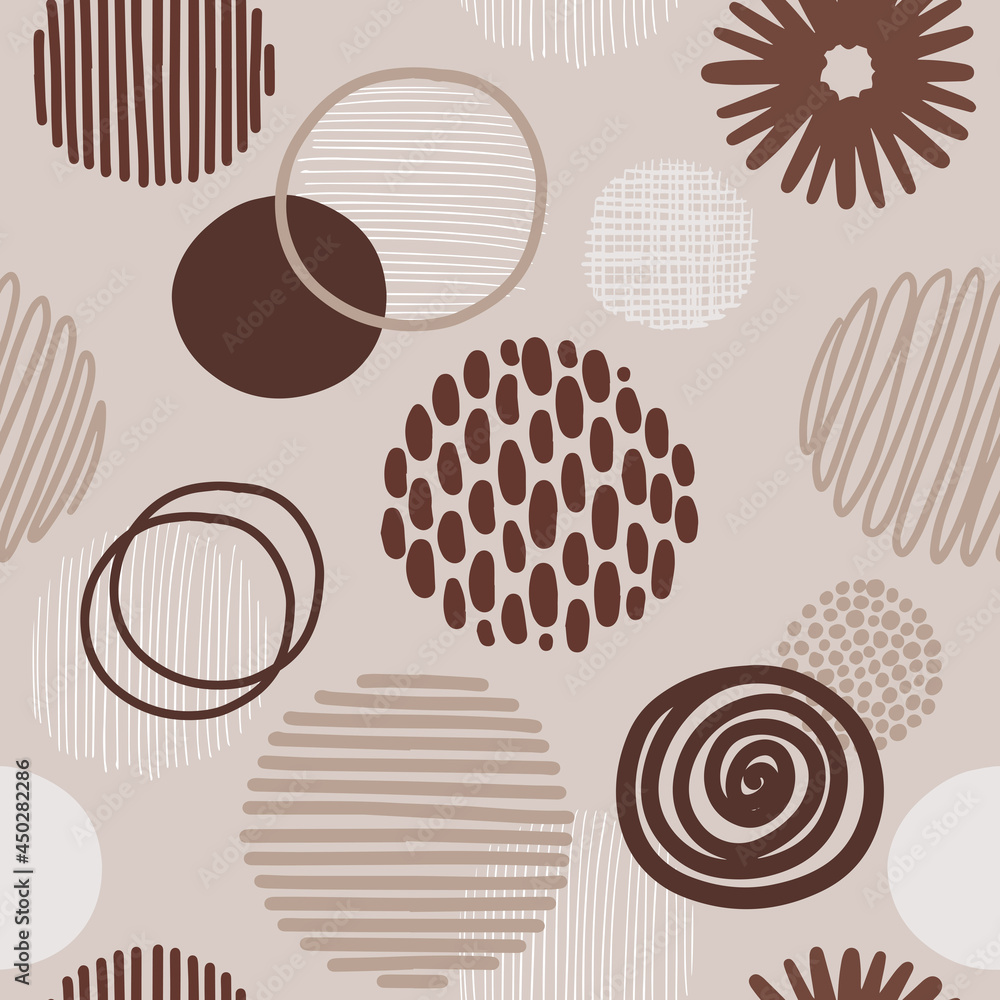 Poster hand drawn round decor abstract element mess. isolated vector colorful seamless pattern on light bac