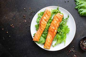 salmon fish grill seafood fried grilled snack meal on the table copy space food background 