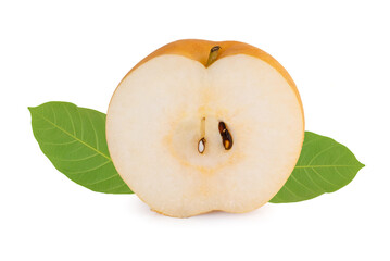Snow pear or Korea pear fresh fruit with slices isolated on white background