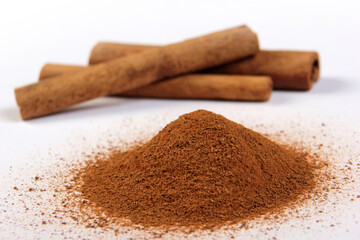 cinnamon sticks on white background....