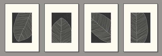 Minimalist set of botanical poster with leaf abstract collage