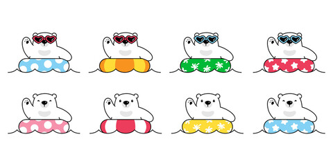 Bear vector polar bear icon swimming ring pool cartoon character logo teddy summer ocean wave doodle symbol illustration design