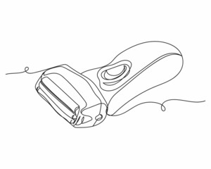 Continuous one line drawing of electric shaver in silhouette on a white background. Linear stylized.Minimalist.