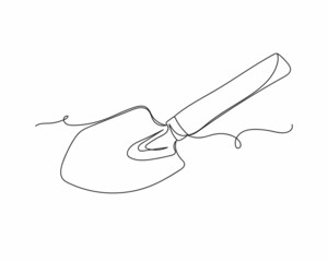 Obraz premium Continuous one line drawing of garden tool a shovel in silhouette on a white background. Linear stylized.Minimalist.