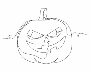 Continuous one line drawing of halloween pumpkin in silhouette on a white background. Linear stylized.Minimalist.