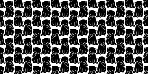 cat seamless pattern kitten calico vector pet doodle repeat background scarf isolated cartoon animal tile wallpaper illustration black design