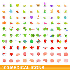 100 medical icons set. Cartoon illustration of 100 medical icons vector set isolated on white background