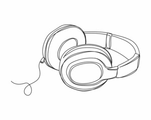 Continuous one line drawing of headphones in silhouette on a white background. Linear stylized.Minimalist.