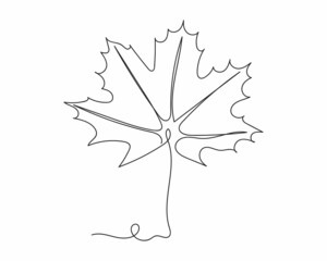 Continuous one line drawing of leaf of maple tree in silhouette on a white background. Linear stylized.Minimalist.