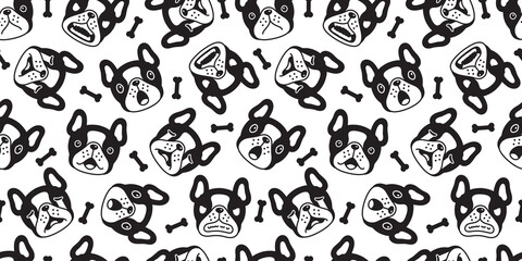 dog seamless pattern french bulldog vector face head cartoon icon smile repeat wallpaper tile background illustration scarf isolated design