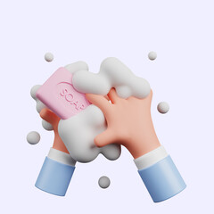 3d illustration of global hand washing day with 3d hand