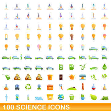 100 science icons set. Cartoon illustration of 100 science icons vector set isolated on white background