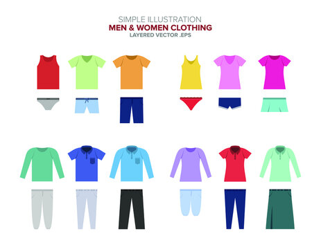 MEN AND WOMEN CASUAL COLORFUL FASHION CLOTHING SIMPLE ILLUSTRATION VECTOR COLLECTION