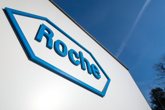 BASEL, SWITZERLAND - MARCH 15, 2020: Hoffmann-La Roche AG is a Swiss multinational healthcare company with a headquarter in Basel.