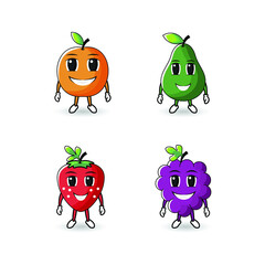 FRUIT ORANGE AVOCADO STRAWBERRY GRAPE FUN ILLUSTRATION CHARACTER VECTOR SET
