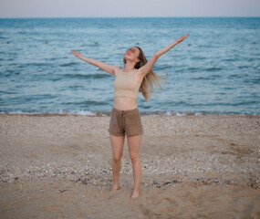 Happy girl at sea.