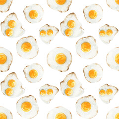 Watercolor seamless pattern with fried eggs.